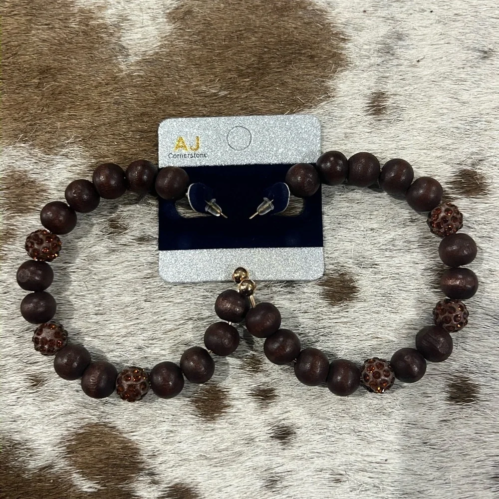Boho Brown Beaded Hoop Earrings
